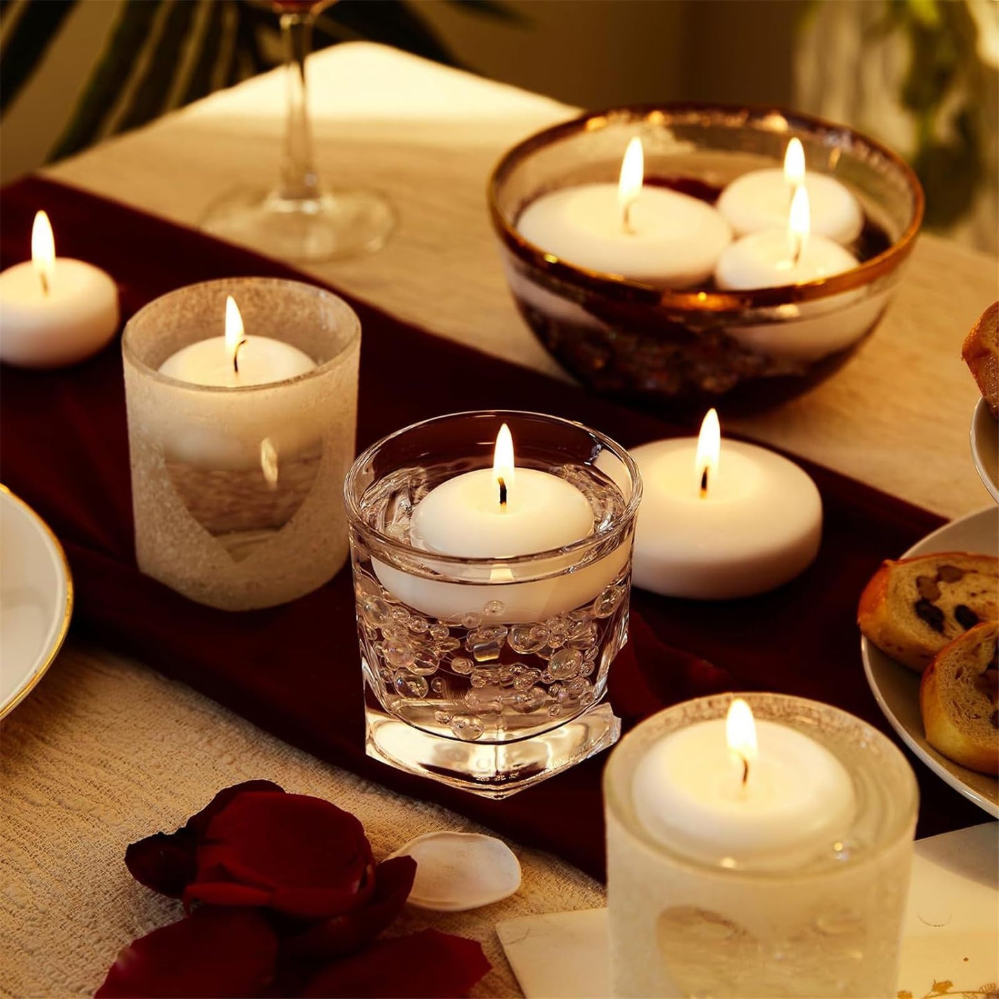 Unscented Floating Set of 10 – Versatile Wedding, Christmas, Spa Decor with Long-Lasting Burn Time Christmas Floating