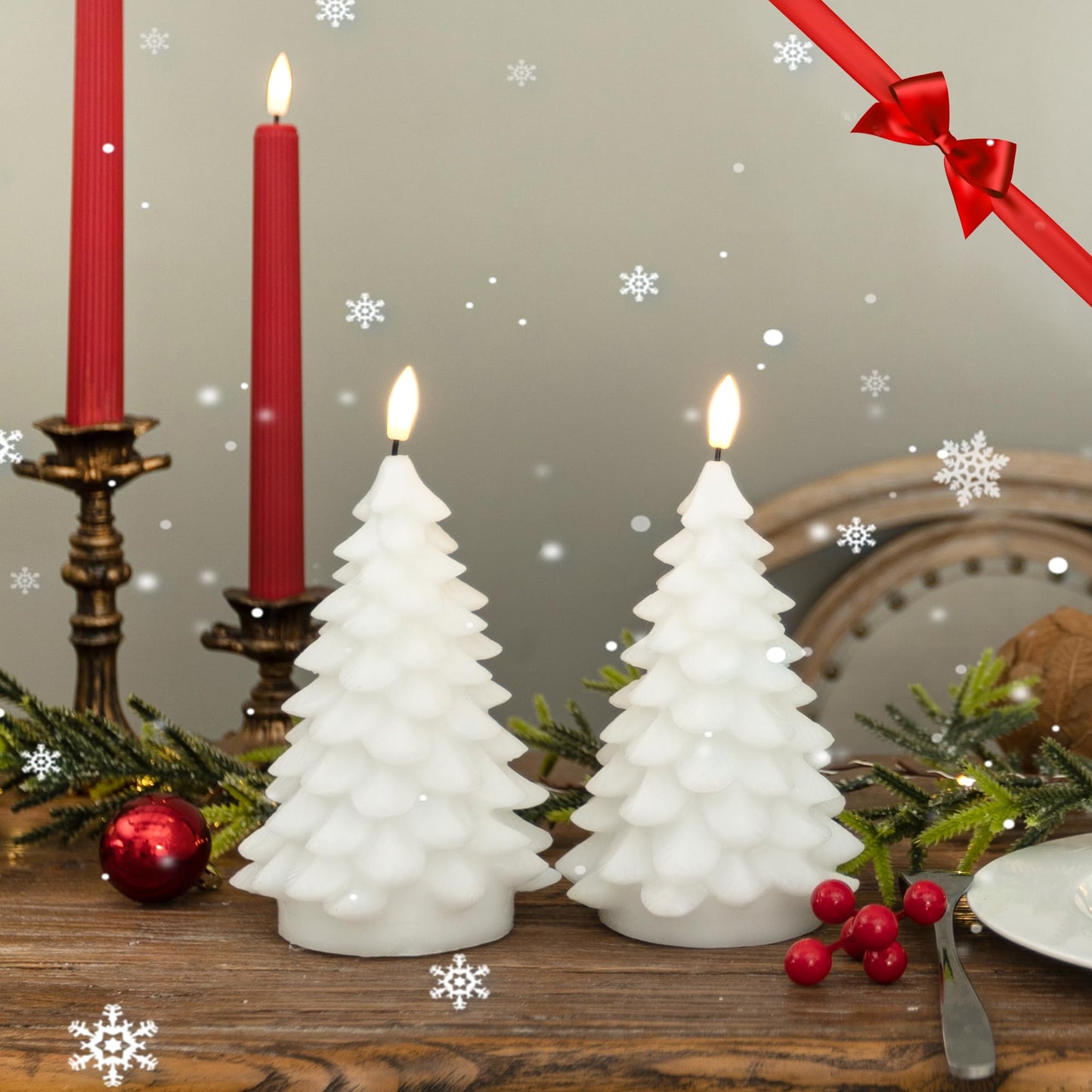 LUSHARBOR Flameless Candles with Remote Timer, 2 Pack Christmas Tree Candles Battery Operated LED Candles Real Wax Holiday Christmas Decoration for Bedroom Party Festival Gift White