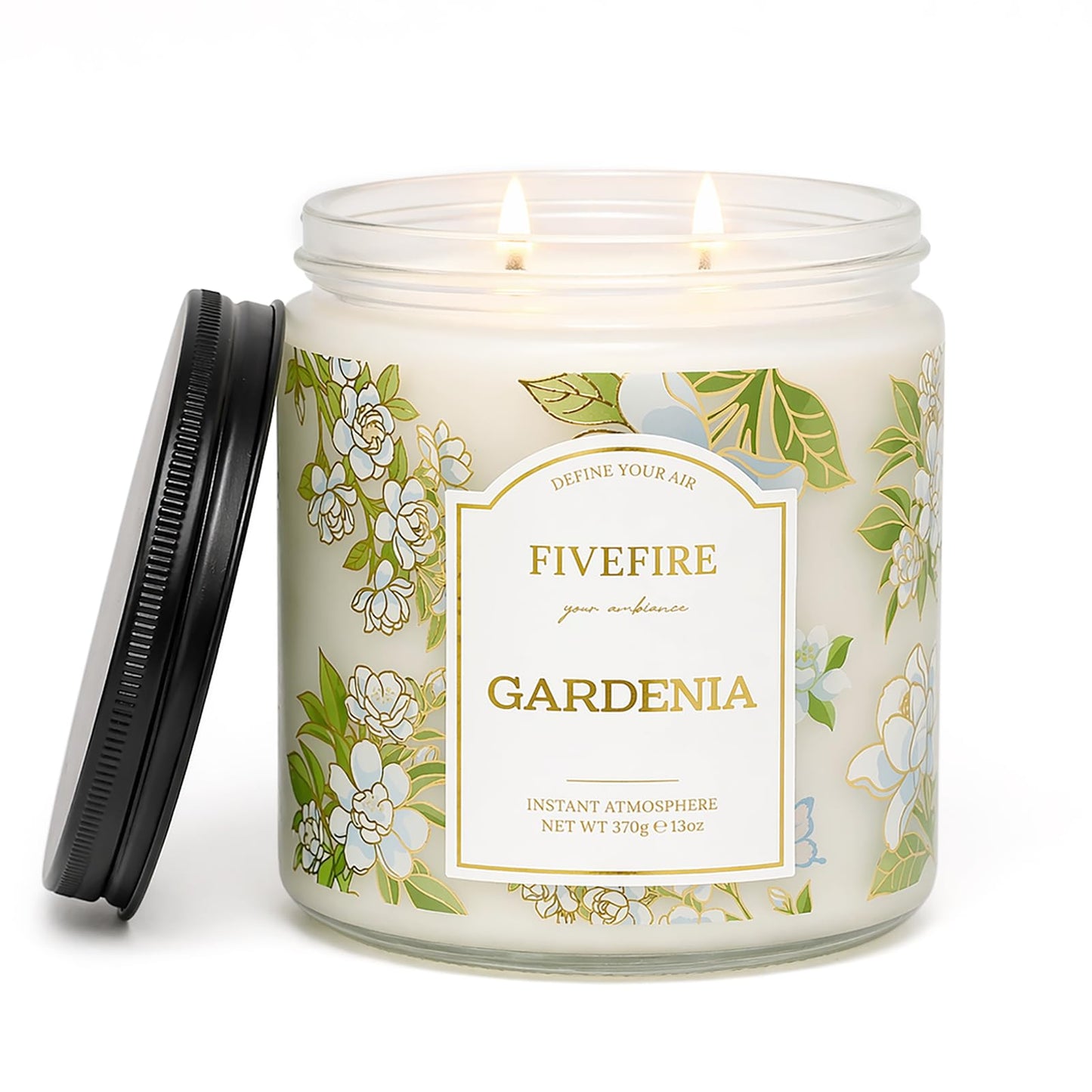 Gardenia Scented Candles for Bedroom, 13oz Natural Soy Wax 2-Wick Jar, Up to 76-Hour Clean Burn, Creamy White Floral Home Fragrance, Gift for Women Men