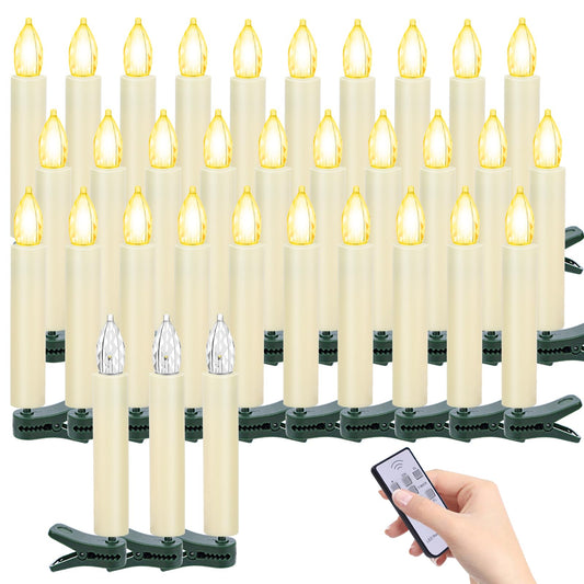 TECHLONG 30 PCS Flickering Christmas Tree Candle Lights, Clip on Candles for Christmas Tree Battery Operated with Remote Timer, Flameless LED Window Candles for Home Christmas Party Decoration