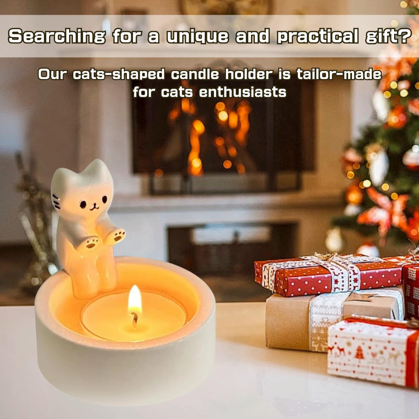 Candle Holder, Cartoon Animals Candle Holder Decor, Cute Resin Candlestick Holders, Girl Gifts for Wome (CAT)