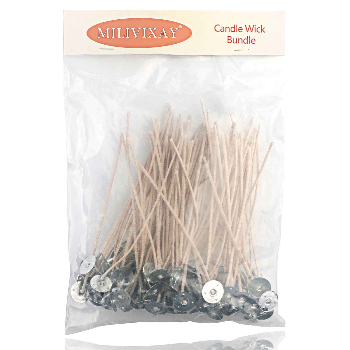 MILIVIXAY 100pcs ECO 8 Wicks for Soy Candles, 6.0inch Cotton & Paper Wicks, Pre-Waxed and Tabbed,ECO Wick for Soy Candle Making.