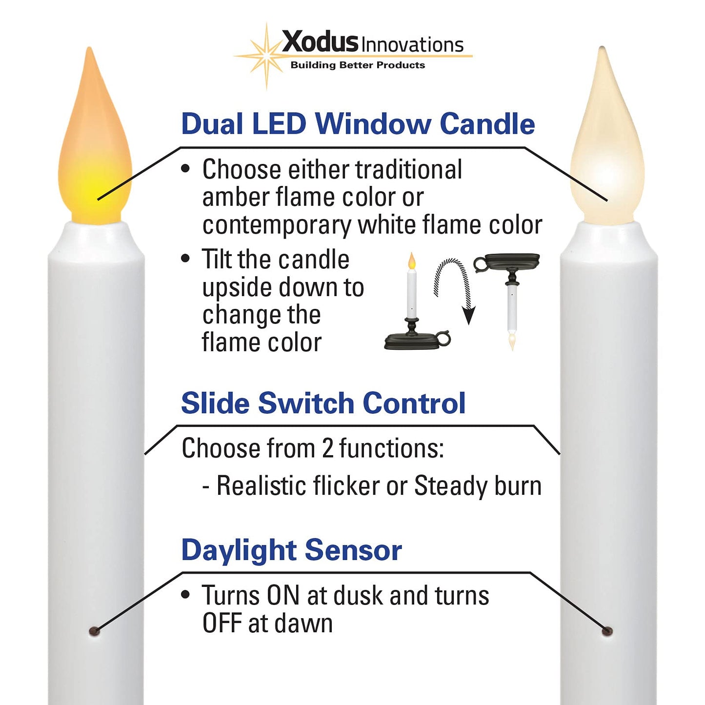 Xodus Innovations FPC1325P-6 Battery Operated LED Window Candle with New Hot Spot Technology and Dusk to Dawn Sensor and Choice of Amber or White Flame, Pewter/Silver