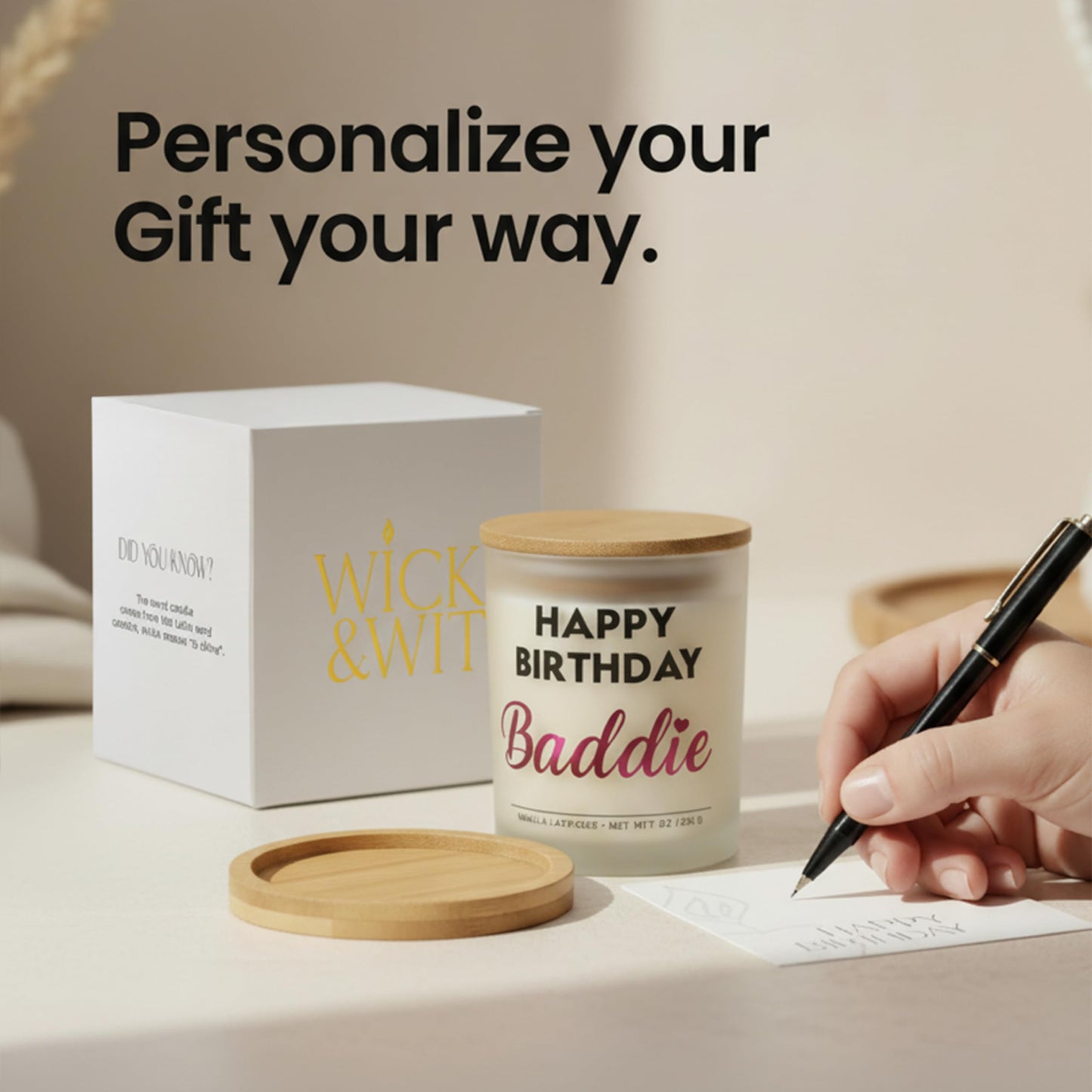 Best Friend Birthday Gifts for Women – Happy Birthday Baddie Soy Candle Gift Set, Vanilla Lavender, 50+ Hour Burn, Ready to Gift Box by Wick and Wit