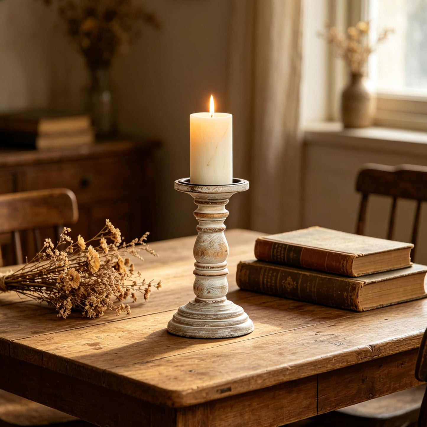 Hosley's 8 Inch High Wood Candle Holder for Pillar Wax Candles Flameless Candle. Distress Finish Candleholder. Ideal Gift for Wedding Party Home Spa Reiki Aromatherapy Candle Gardens O4