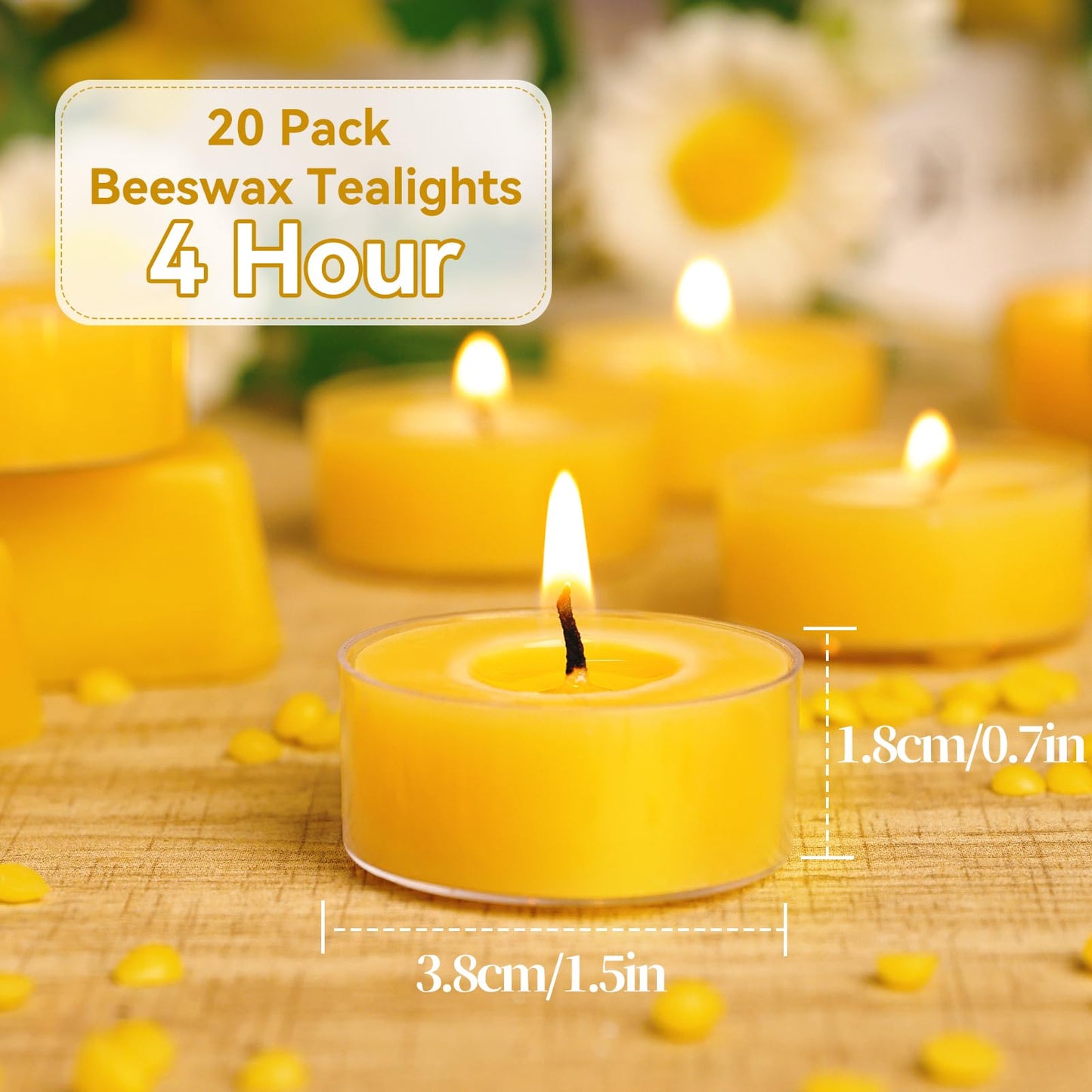 20 Packs Beeswax Tealight Candles Bulk,4 Hours 100% Pure Beeswax Tea Lights Candle in Clear Cup,Natural Scent Bees Wax Candles Small Smokeless Clean Burning Perfect for Home Decor for Party Christmas