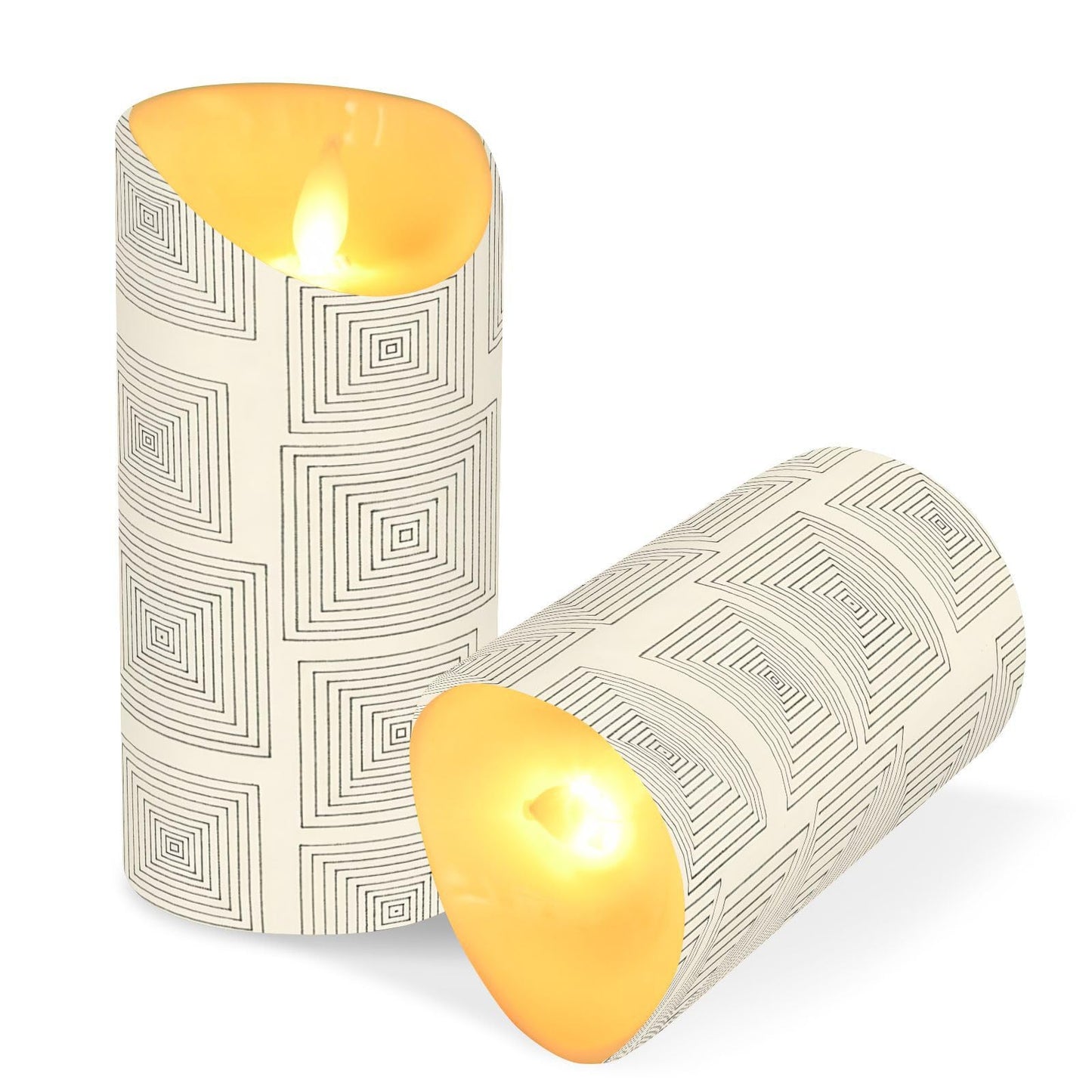 Gravopti Square Lines 2 Pack Flameless LED Pillar Candles with Remote & Timer, Battery Operated, Flickering Wax Candle for Wedding, Romantic Home & Party Decor