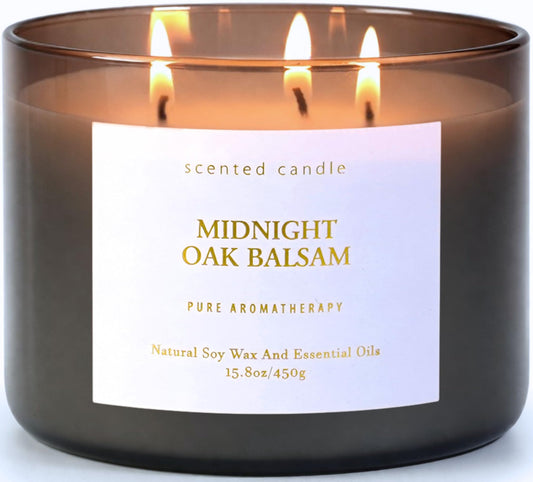 Midnight Oak Balsam 3-Wick Scented Candle | 15.8 oz Large Balsam Cedar Woodsy Soy Wax Candle for Home | Forest Calming Scented Candle | Clean Burning, Long Lasting | Candle Gift for Men & Women