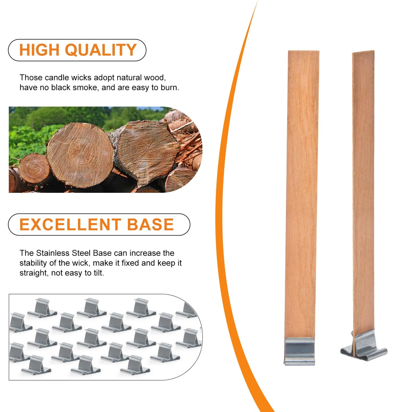 Wood Wicks for Candles Making with Case, Wooden Wicks for Candlemaking 5.1 X 0.5 Inch Smokeless Long Lasting Flame Natural Wood Candle Wick with Candle Wick Trimmer, Metal Base for DIY Candle(50 Sets)