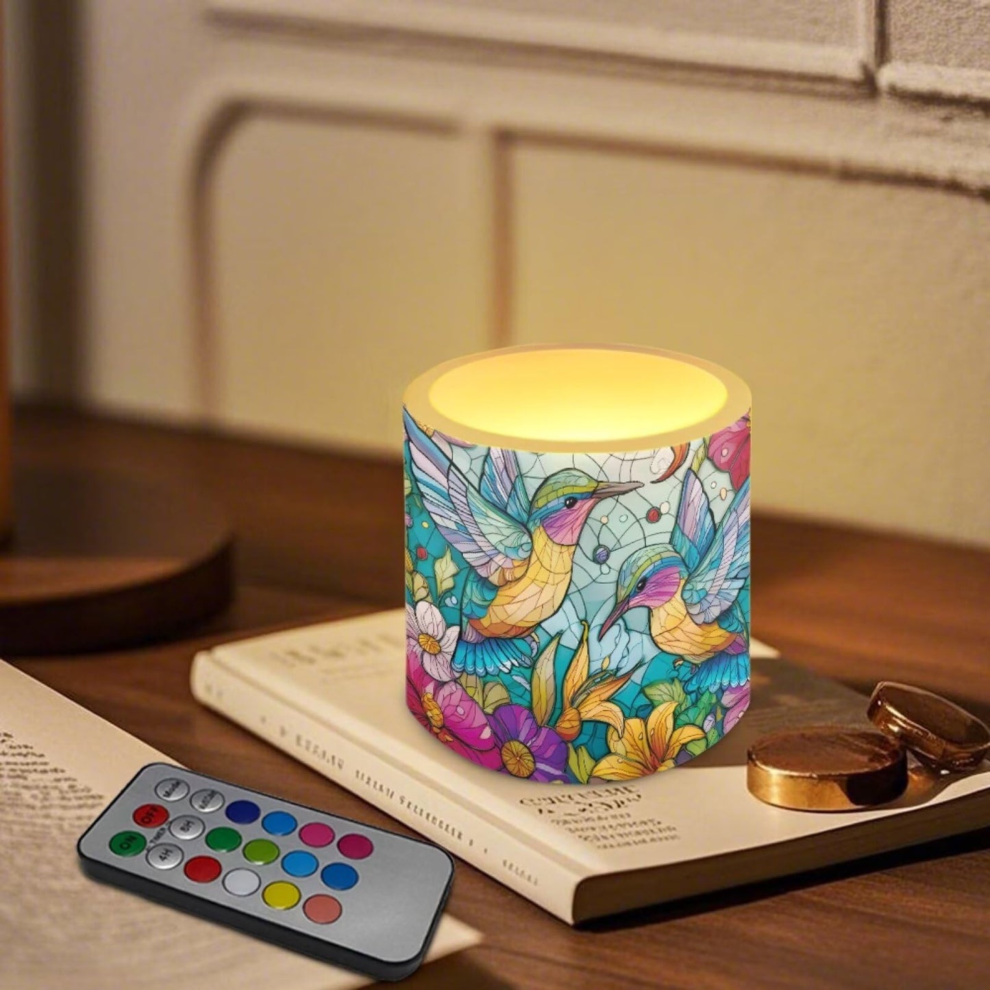 Cozeyat Colorful Bird LED Candles Set of 4 Battery Powered Flameless with Remote Timer Flickering Flame Waterproof for Home Beach Garden Use