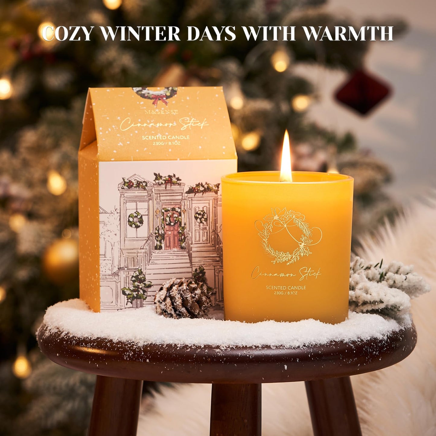 M&SENSE Christmas Holiday Candle - Cinnamon Stick Scent, 8.1oz Soy Wax, Ideal Winter Home Decor Gift for Women and Men
