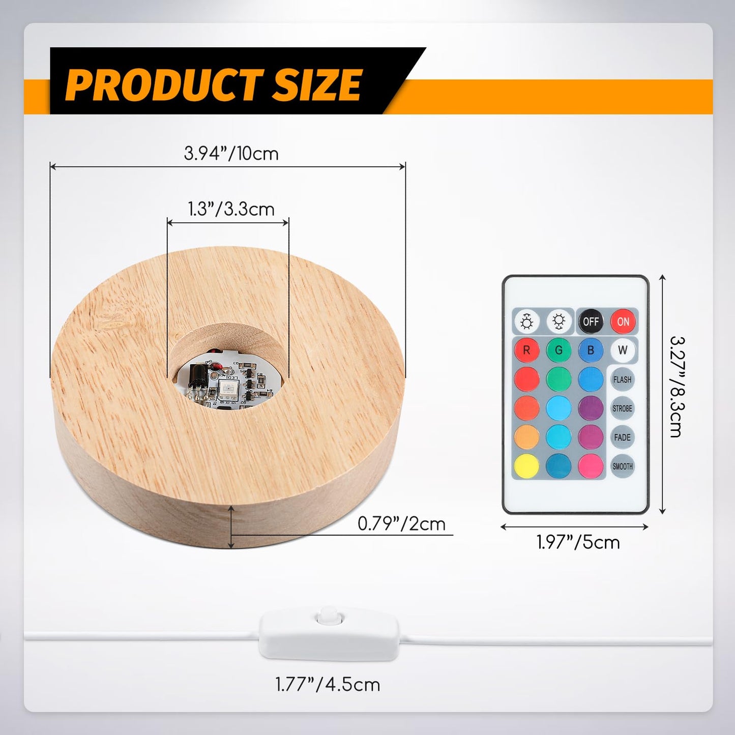 Honoson 3.94 Inch Wooden Light Stand Base Colorful LED Lights Display Base with Remote Control for Selenite Tower 3D Laser Crystal Glass Resin Art (4 Pieces)