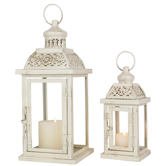 DECORKEY Large Lantern Decorative Outdoor & Indoor, Set of 2 (14’’&10’’) Metal Candle Lanterns Decor, Vintage Hanging Candle Holder for Front Porch Patio Wedding Farmhouse Home, Spring Decoration