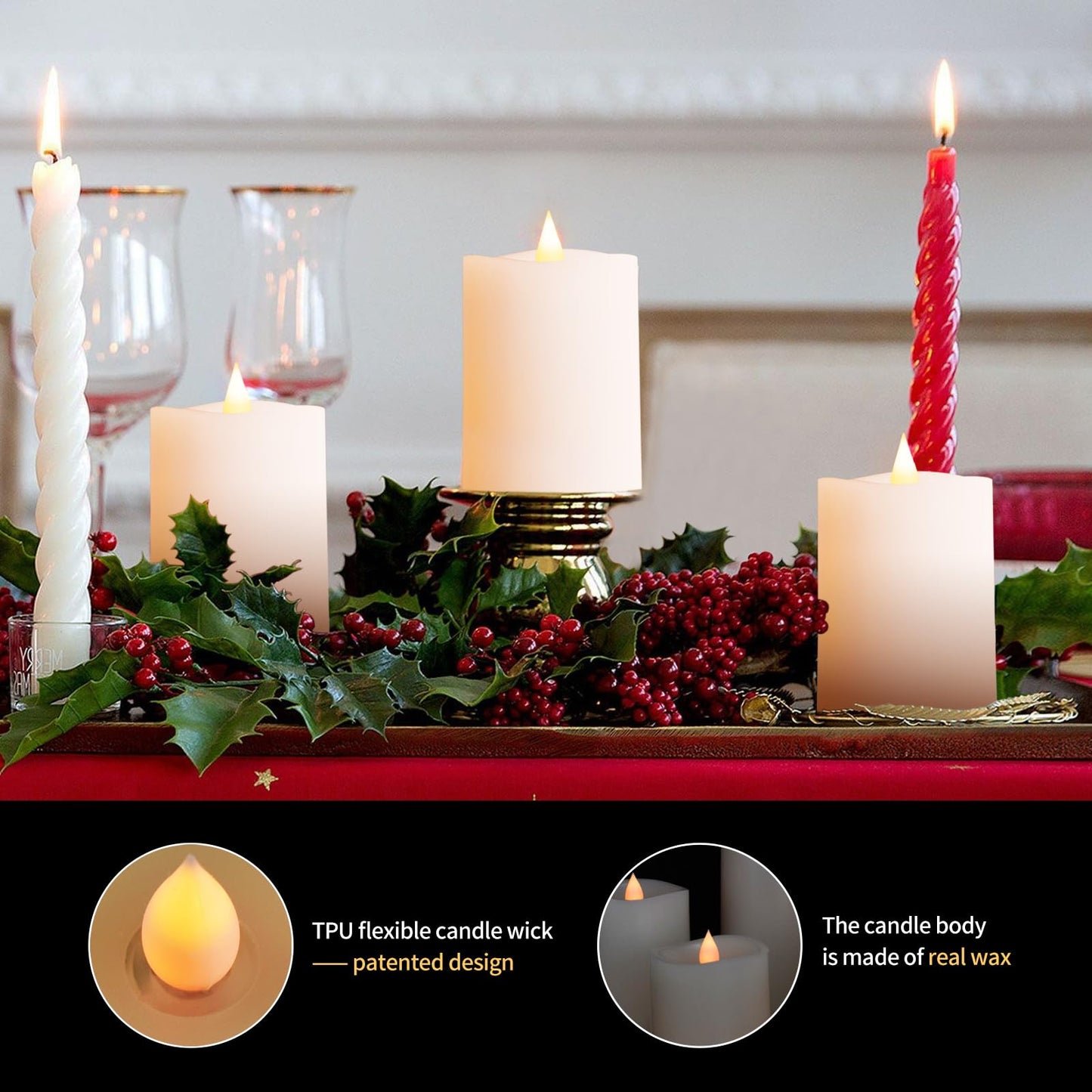ASLDOIWEH 3″x4″ Flickering Flameless Candles Set of 3, 2AA Battery Life 600 Hours Battery Candles Flickering with Timer,4 inch Flameless Candles with Remote for Indoor/Outdoor, White