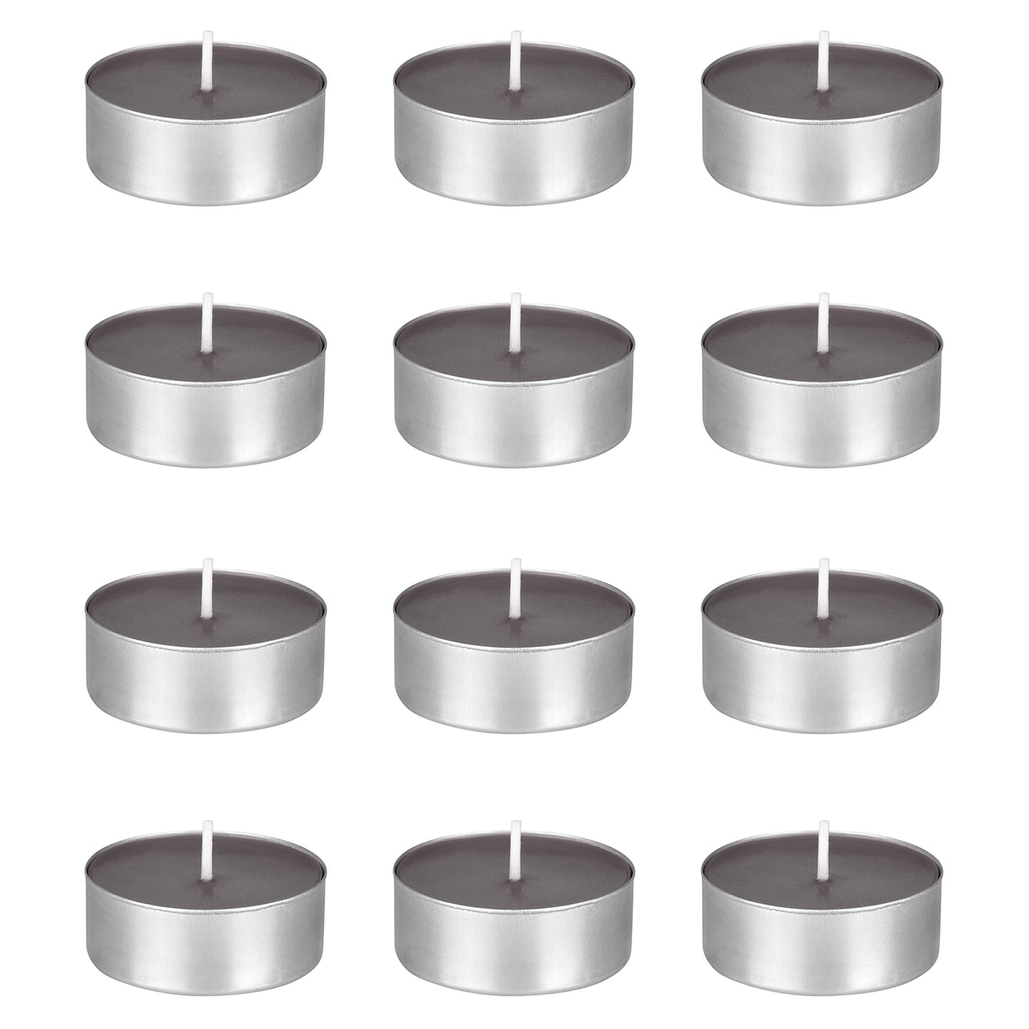 Mega Candles 12 pcs Unscented Oversize Dary Gray Tea Lights Candles, Pressed Wax Candle 12 Hour Burn Time, Home Décor, Wedding Receptions, Occasions, Events, Meditations, Tranquility, Spa