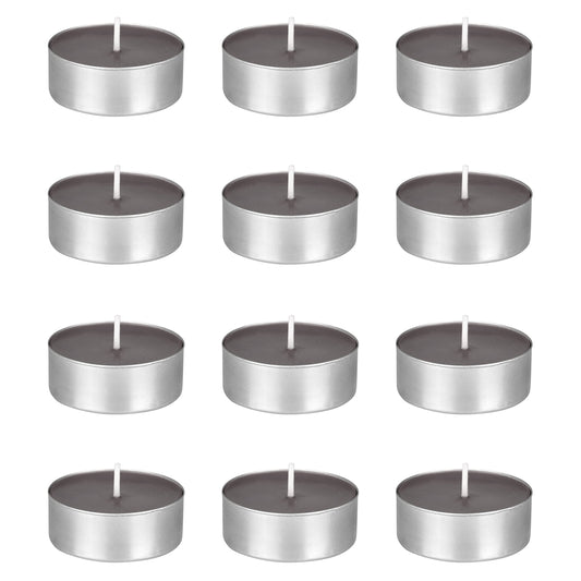 Mega Candles 12 pcs Unscented Oversize Dary Gray Tea Lights Candles, Pressed Wax Candle 12 Hour Burn Time, Home Décor, Wedding Receptions, Occasions, Events, Meditations, Tranquility, Spa