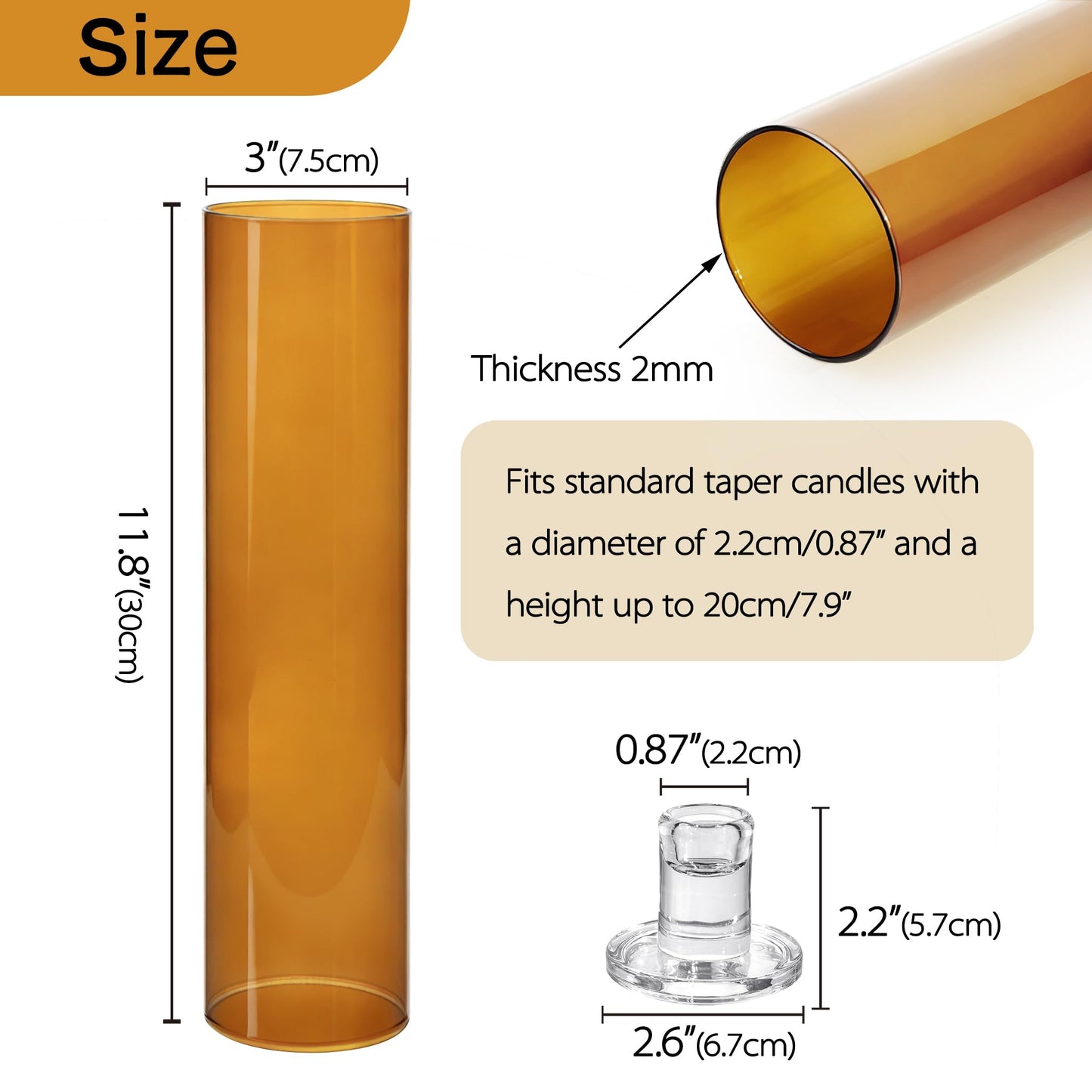 Vixdonos Glass Hurricane Candle Holder Set of 3 Modern Candlestick Holders Long Taper Candle Stand with 11.8 inch Tall Cylinder Windproof Cover for Wedding Party Table Centerpiece Outdoor