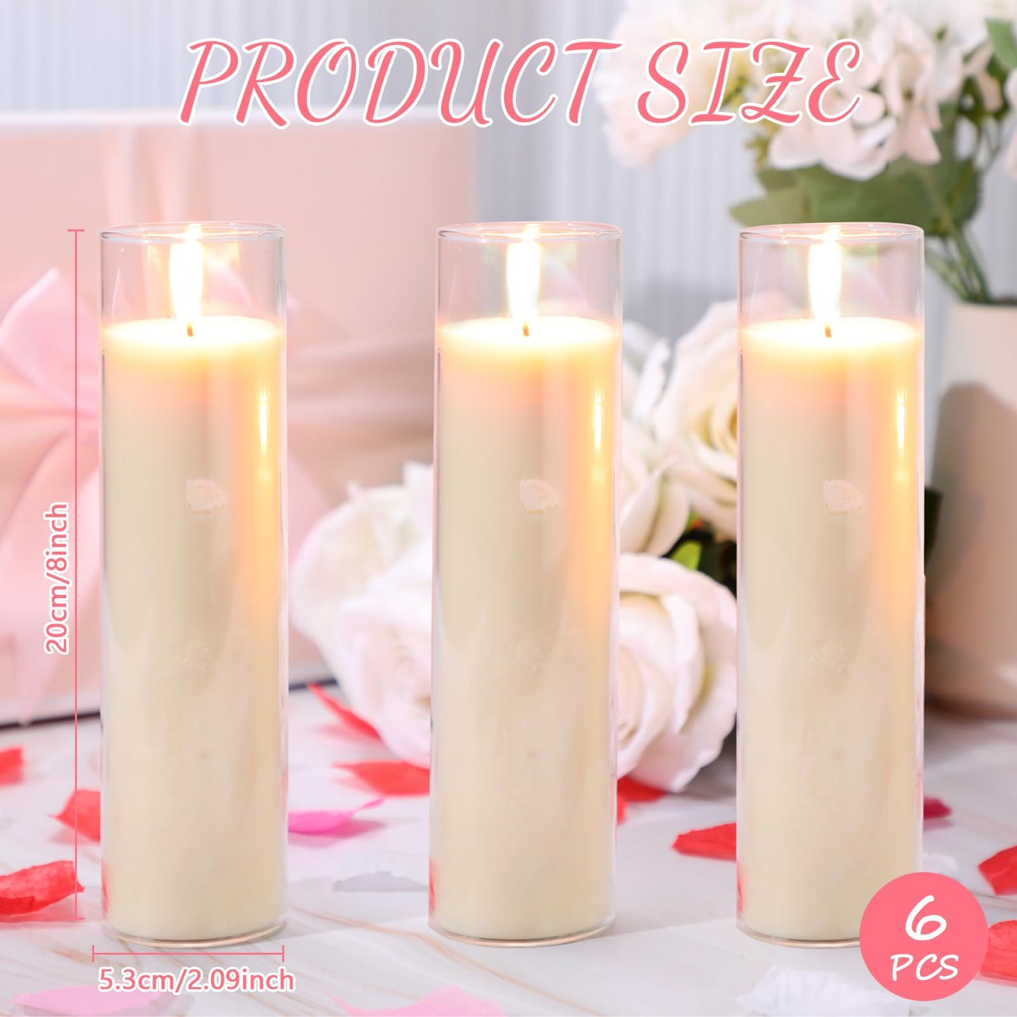 6 Pcs White Devotional Candles in Glass 2 x 8 Inches Catholic Soy Wax Votive Prayer Long Burning Religious Candles for Wedding Sanctuary Vigils Blessing Church Meditation