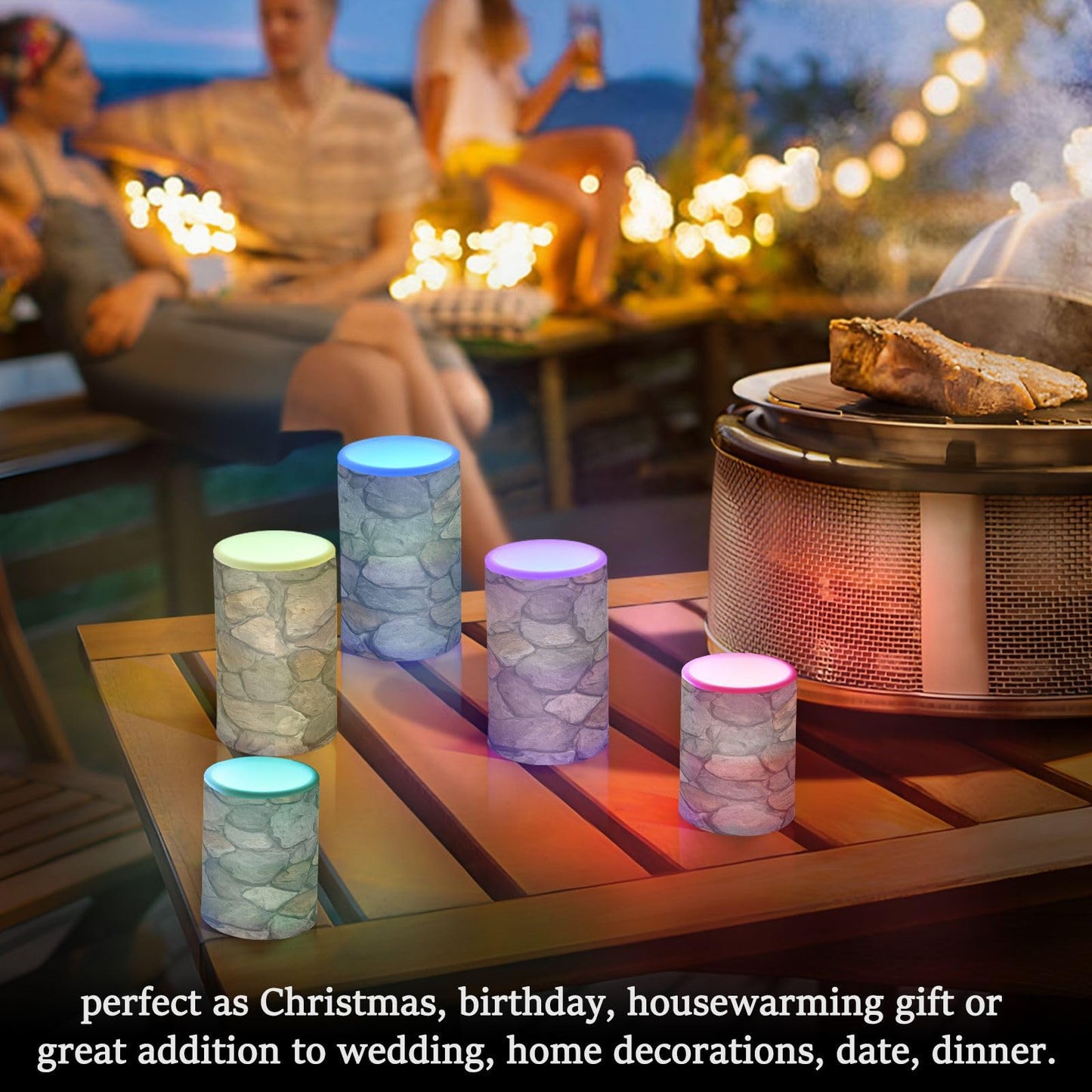 Kigai Rock Prints Flameless Candles with Remote & Timer 2PCS Waterproof LED Flickering Battery Operated Pillar Candle for Indoor Outdoor Holiday Home Decor
