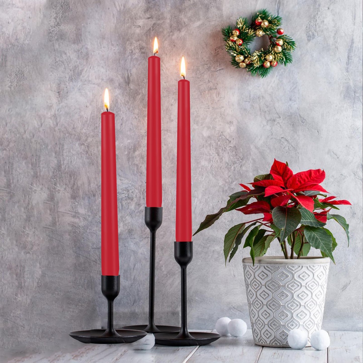 24 Pack Red Taper Candles, 10 Inch Classic Red for Valentine's Day Decor, 7-8 Hour Burn, Clean-Burning Unscented Bulk Candles for Holiday Dinner Table, Fireplace Mantel, Wedding Centerpiece