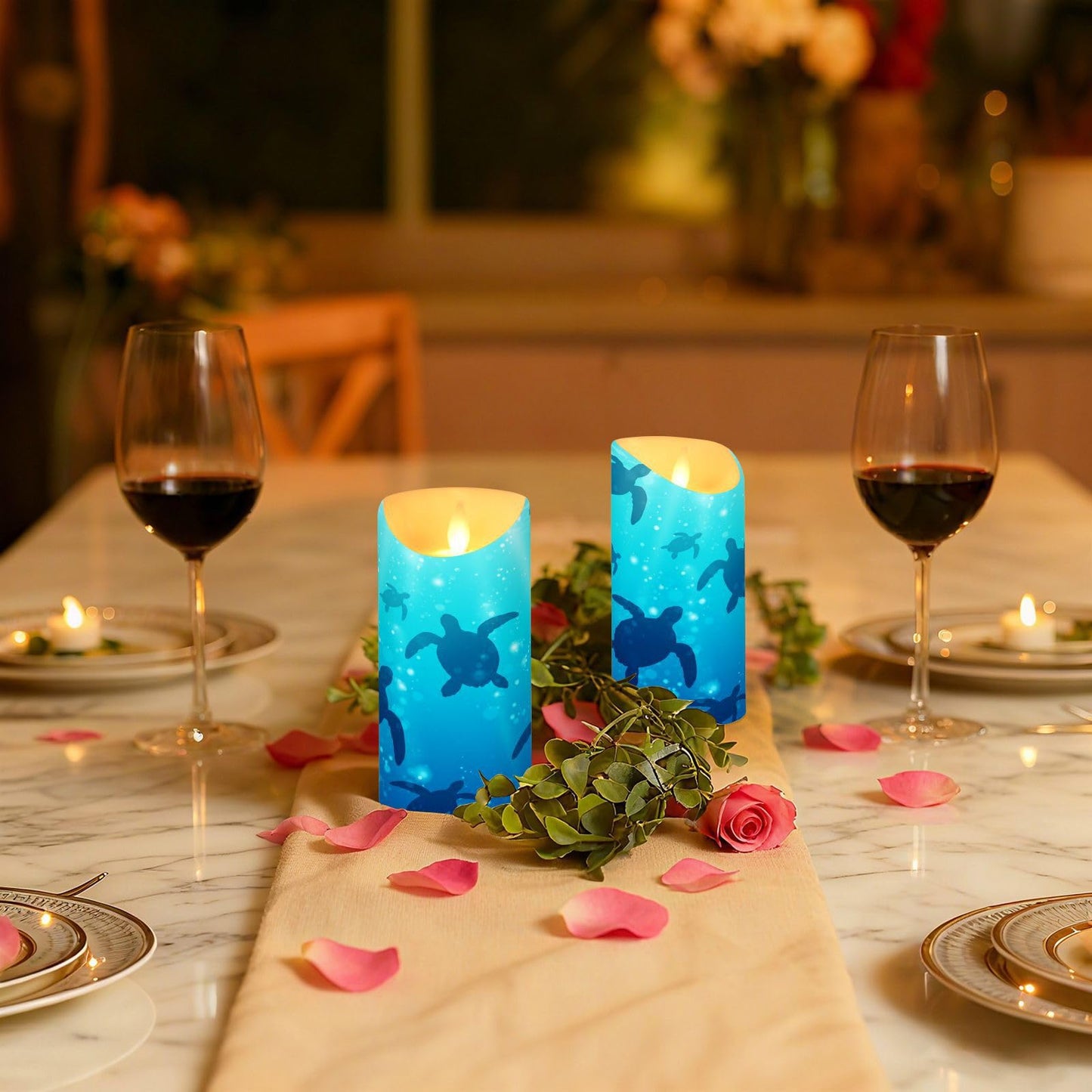 Flameless Candles Set of 2 Deep Sea Turtle Realistic LED Candles with Remote Battery Operated Holiday Decorations