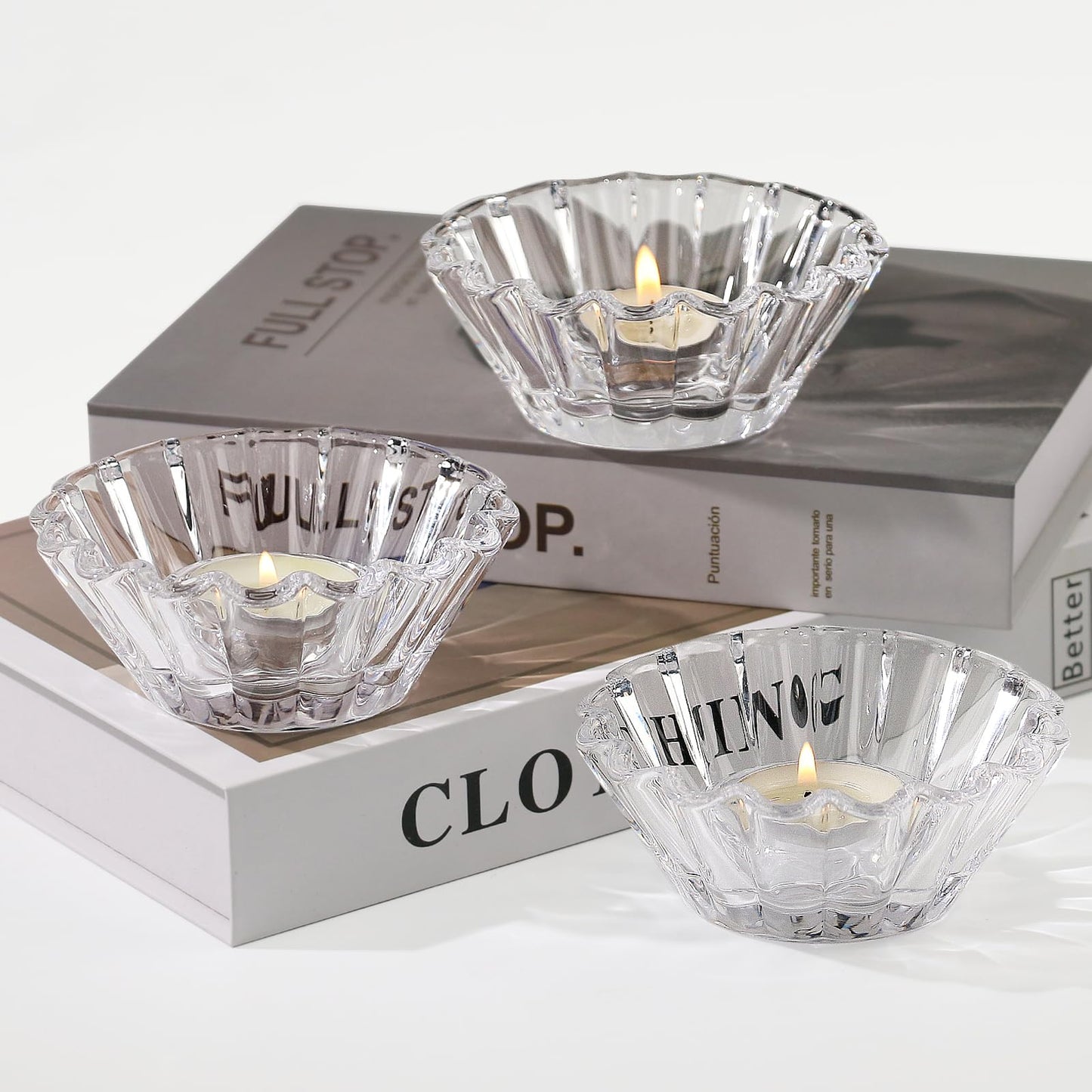 CHOCSTAY Tealight Candle Holder for Tealight 3 Pcs - Clear Votive Candle Holders Bulk, Tea Light Candle Holder Glass for Wedding Centerpiece, Living Room, and Home Party Decor
