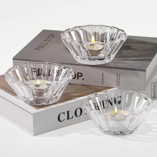 CHOCSTAY Tealight Candle Holder for Tealight 3 Pcs - Clear Votive Candle Holders Bulk, Tea Light Candle Holder Glass for Wedding Centerpiece, Living Room, and Home Party Decor
