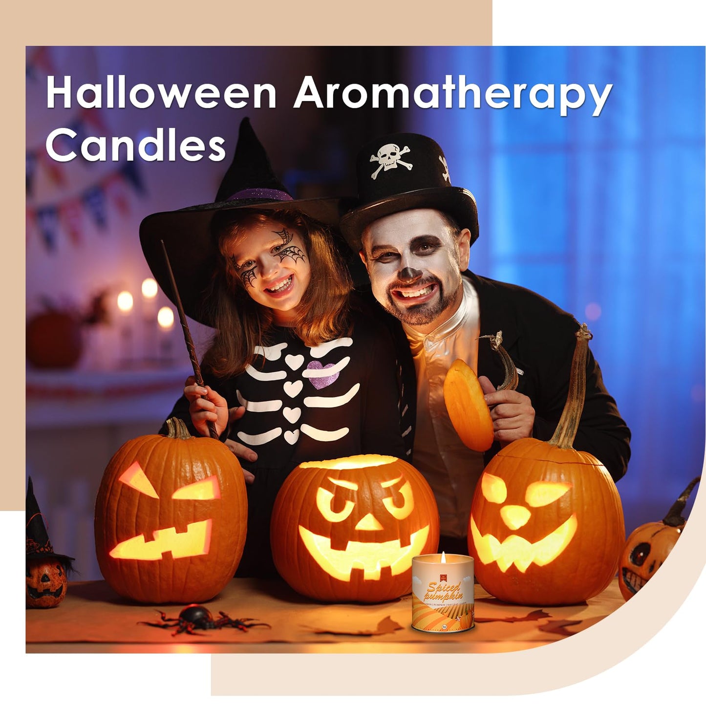 Pumpkin Candle, Fall Scented Candles for Halloween Easter Thanksgiving Day, 9oz Aromatherapy Soy Wax Non Toxic Candle for Home Scented 40 Hours Bruning- Birthday Halloween Gifts for Women Men