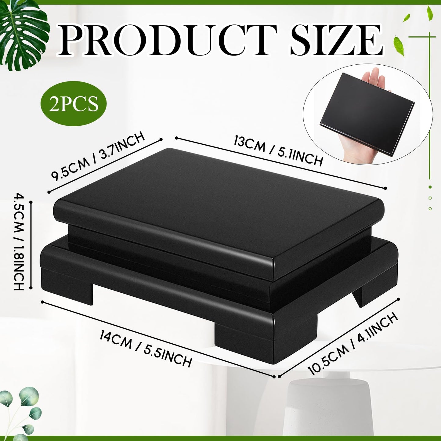 Chunful 2 Pcs Rectangle Wooden Display Stand 5.1 x 3.7 x 1.8 Inch Wood Vase Display Base Black Pedestal Stand Rectangle Vase Riser for Vases Teapot Trophy Collectibles Aquarium Lamp Home Decoration