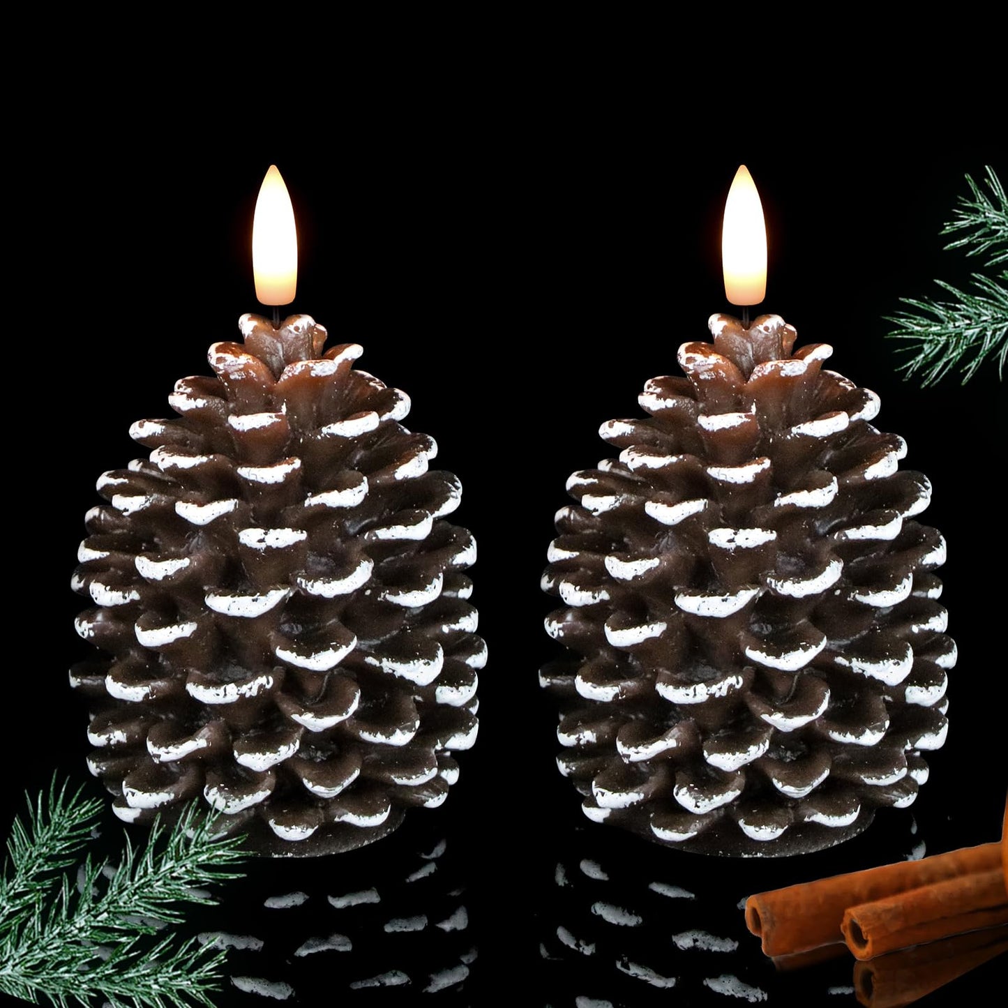 Lasumora LED Flameless Pinecone Candles with 6H Timer, Waxy Pillar Candles, Christmas Candle 2 Pack Flickering Acorn Decor Woodsy for Fall Christmas Decor(Brown, 3.5 x 6 Inch)