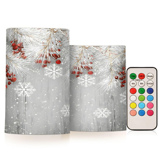 ALAZA Silver Winter Christmas Tree Snowflake Flickering Flameless Candles Battery Operated with Remote Timer,Tea Light Candles LED Pillar Votive Candles Set of 2 for Outdoor Indoor Decorations