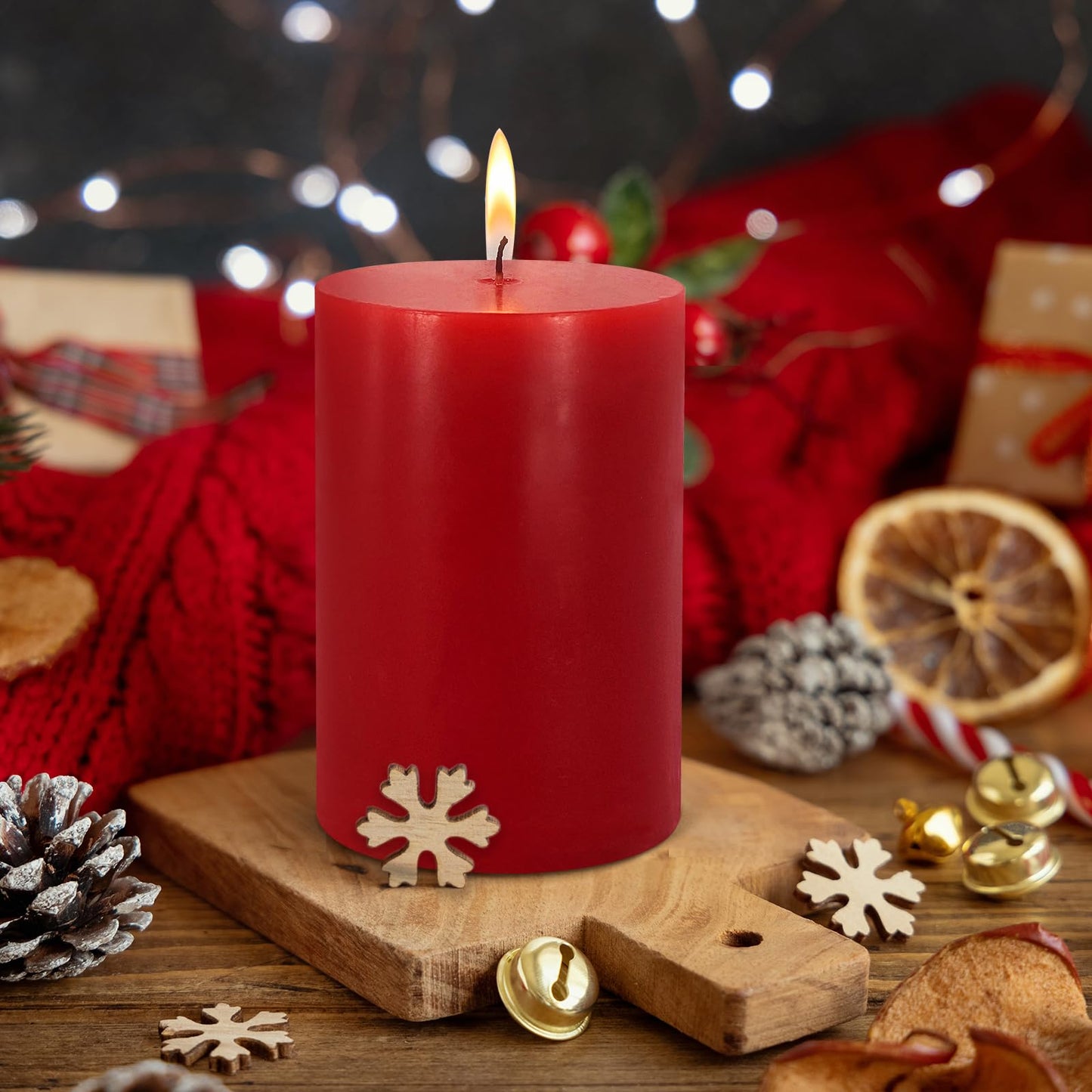 2.75“ x 4” Hand Poured Unscented Candles, Dripless Pillar Candles Set of 6, Long Burning, Burn Time Approx. 40 Hours, Rustic, Weddings, Dinner Parties, Christmas, and Home Décor （Red）