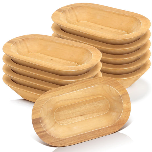 Nuogo 10 Pack Wooden Dough Bowls Bulk for Candles Making Decorative Rustic Dough Bowls Vintage Farmhouse Wooden Table Centerpiece for Wedding DIY Home Crafts Supplies Decoration(8.5 Inches,Khaki)