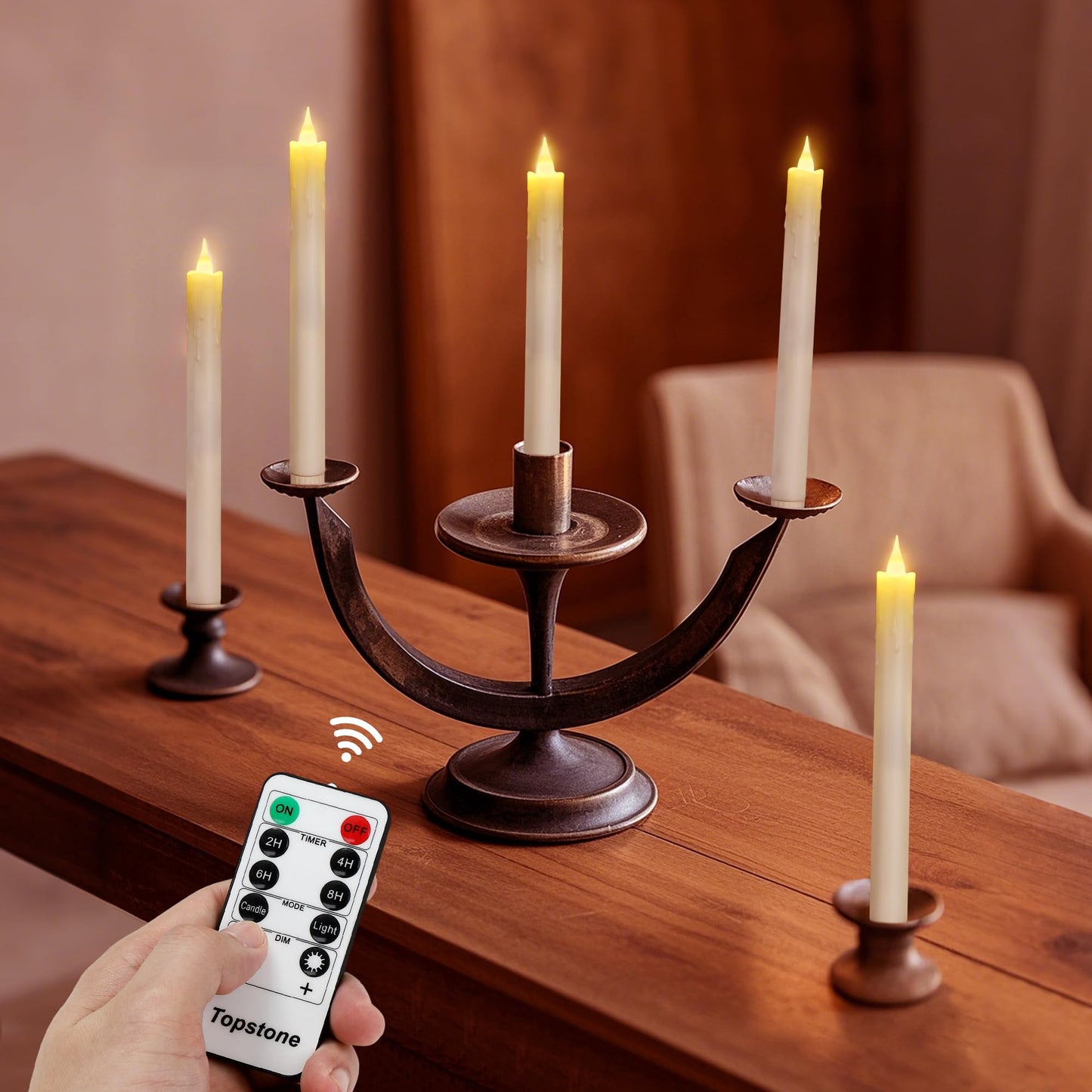 Topstone LED Taper Candles with Remote Control, Flameless 9.8 Inch Battery Operated Candles, Realistic Flickering Warm White Light,Timer Function for Wedding Centerpieces, Fireplace, Home Decor,6Pcs
