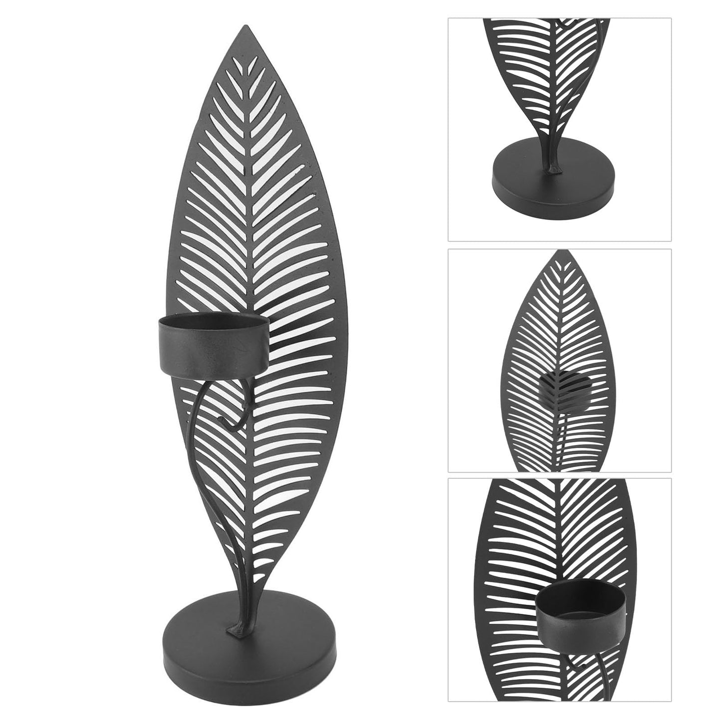 Iron Leaf Candle Holder, Minimalist Wrought Iron Candlestick Stand, Unique Leaf Shape Metal Candle Holder with Nordic Design for Dining Room Home Decor (Black)
