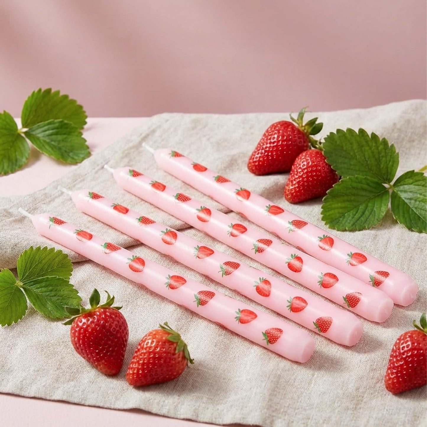 JarThenaAMCS 6Pcs Taper Candles 10 Inch Pink Red Strawberry Decorative Candles Long Unscented Candle Sticks for Holiday Birthday Baby Shower Party Home Table Decor