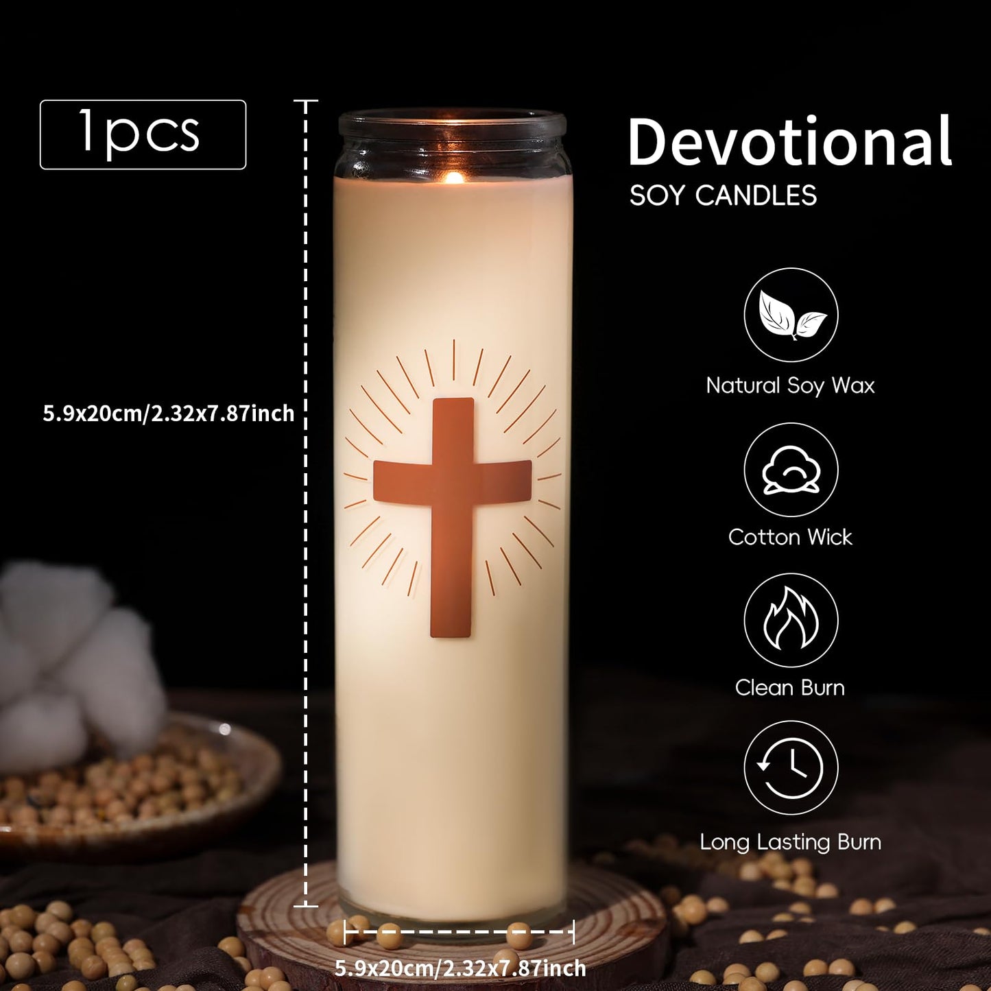 Natural Soy Prayer Candles - 9 Day Devotional Candles in Glass with 120 Hours Long Burn Time, Pure Fragrance Religious Candles Catholic for Memorials, Vigil, Church
