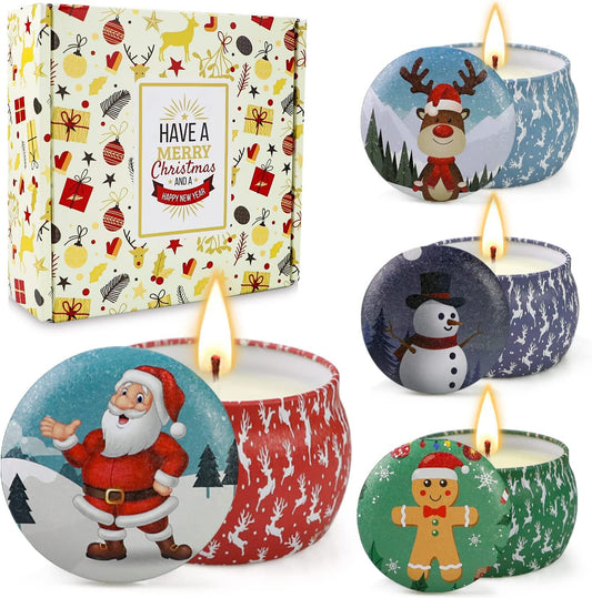 Christmas Candles, 4 Pack Scented Candles, Christmas Gift for Women, Soy Candles Set, 120H Burning Time, Aromatherapy Candle for Meditation, Yoga, Relaxation, Bath, SPA, Ideal Gifts for Women