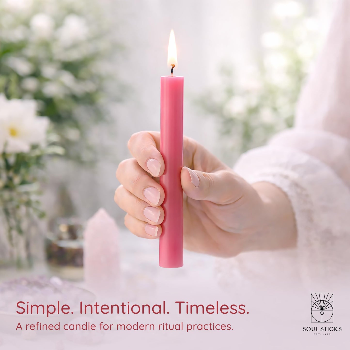 SOUL STICKS Friendship Magic Spell Chime Taper Candles 20 Pack - Ideal for Altar, Rituals, Ceremonies, Meditation Pink Taper Candle for Witchcraft Supplies, Wiccan Supplies, Candles Clearance