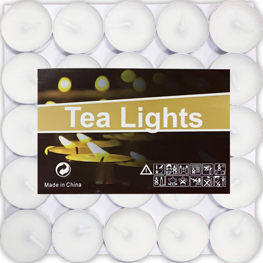 OUO Tea Lights - 50 Pack Smokeless, Dripless & Long Lasting Mini Tealight Candles for Mood, Dinners, Parties, Home Decoration, Wedding, Crafts (White)