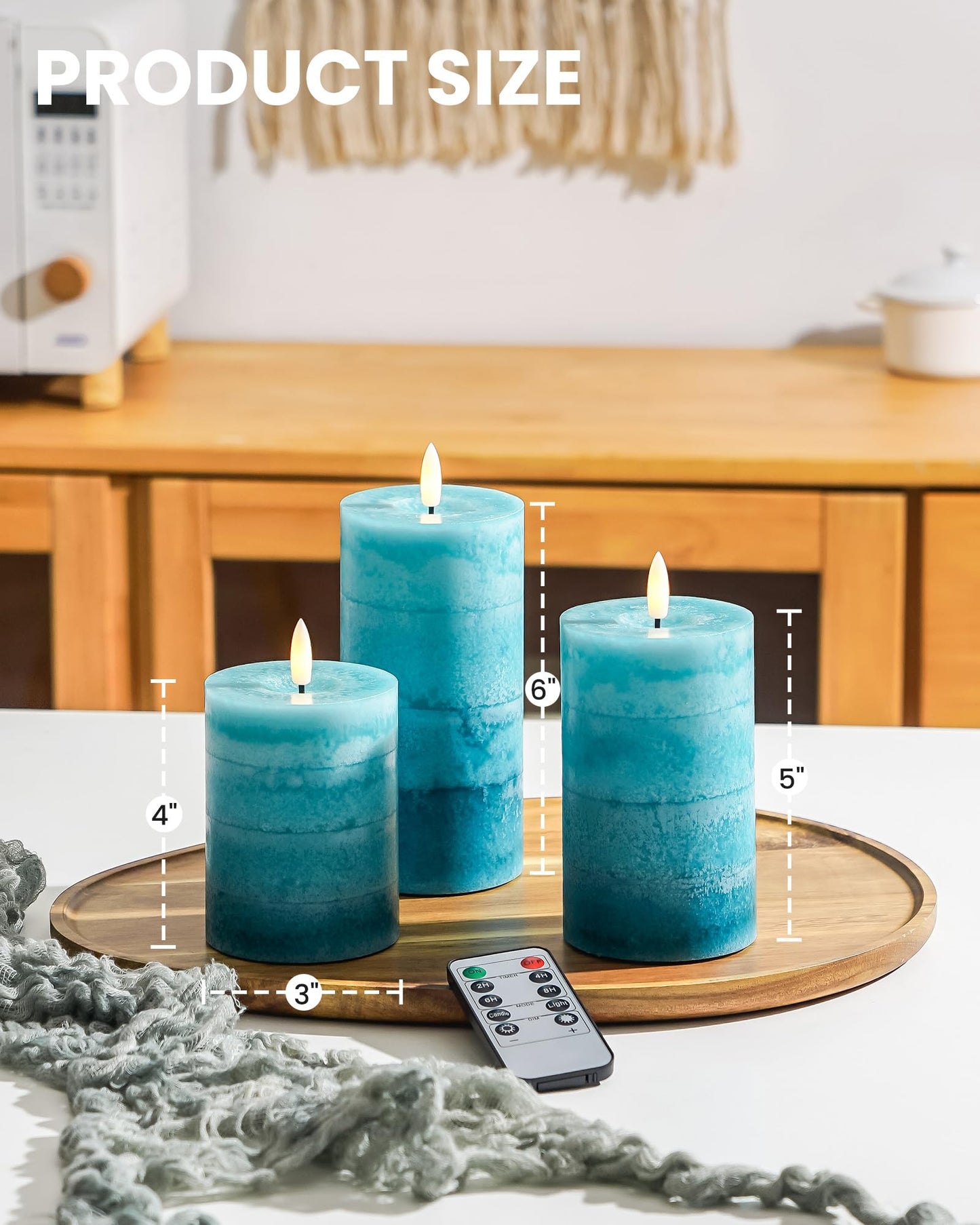 Stmarry Gradient Teal Flameless Candles with Remote and Timer, Real Wax Made LED Pillar Candles Battery Operated with 3D Flickering Flame - 3" x 4",5",6" - Set of 3 Turquoise Candles