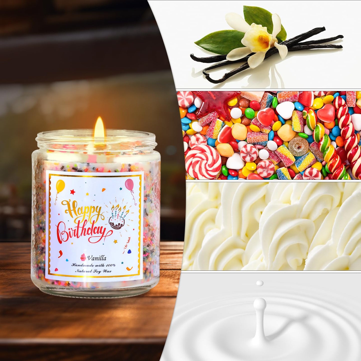 Happy Birthday Candle - Natural Soy Wax Scented Candle with Vanilla Birthday Cake Scent, Unique Gift Ideas for Men Women Best Friend