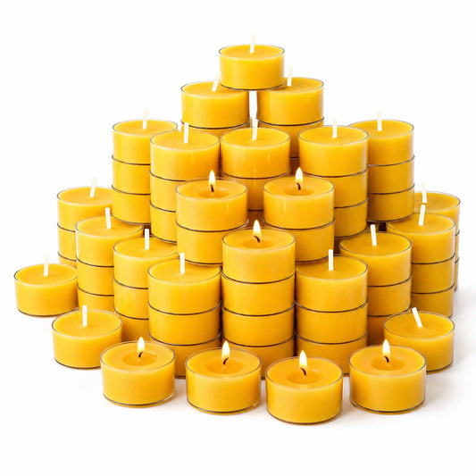 Crenovo 48 Pack Beeswax Tea Lights, 6-Hour Long Burning Tealight Candles, Ideal for Dinners Meditation Home Decor Tea Candles