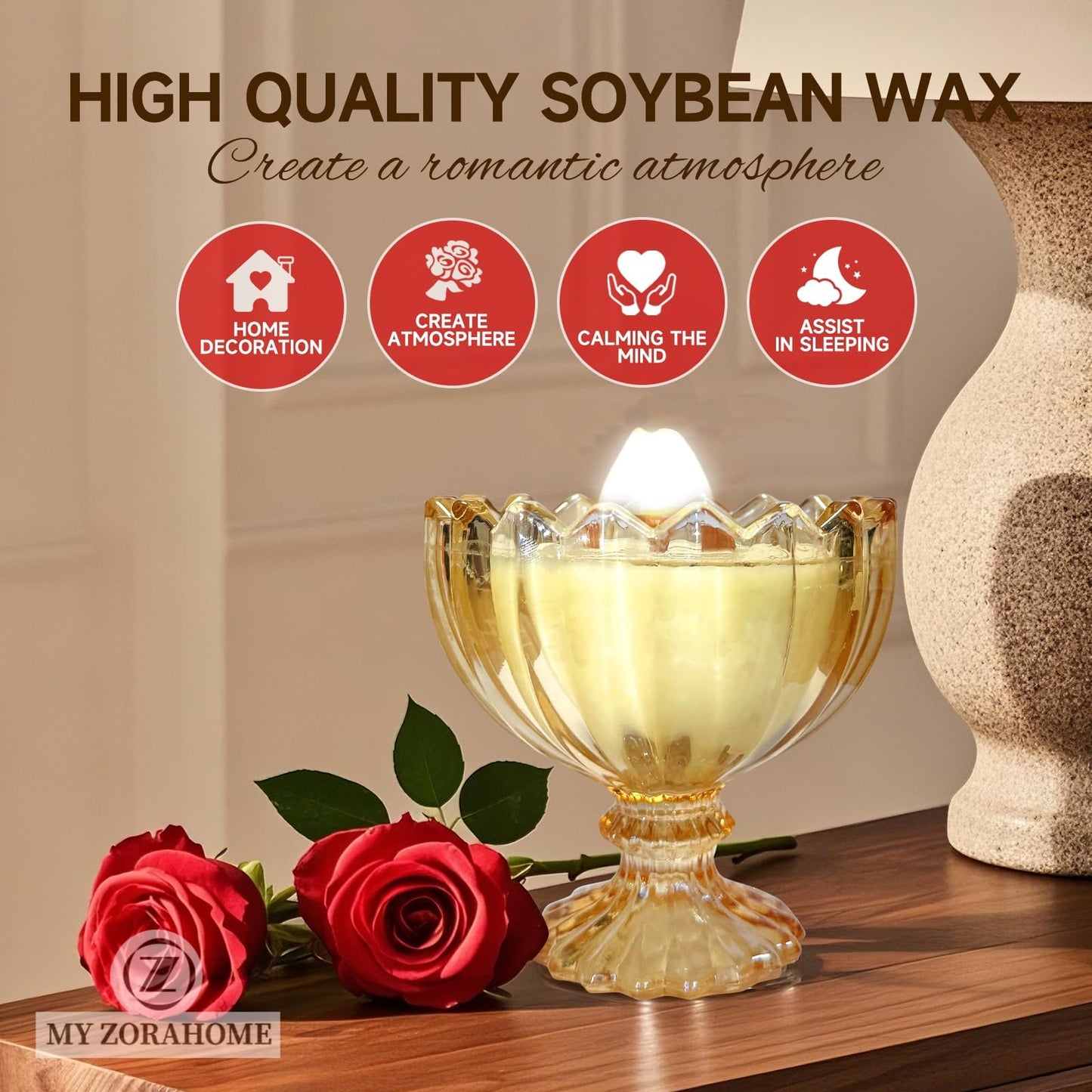 Petal Bowl Shape Soy Wax Rose Scented Candle, Aromatherapy Jar Candles for Home Scented or As a Christmas Holiday Candle Gift for Your Lover(7OZ/48Hours Burning)