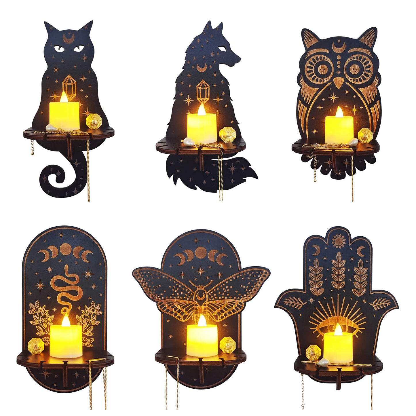 Tyenaza Wall Decor Candle Sconces, Wooden Candle Holder Hanging Decoration LED Animal Candlestick Crystal Display Stand for Meditation Home Decor (Palm)
