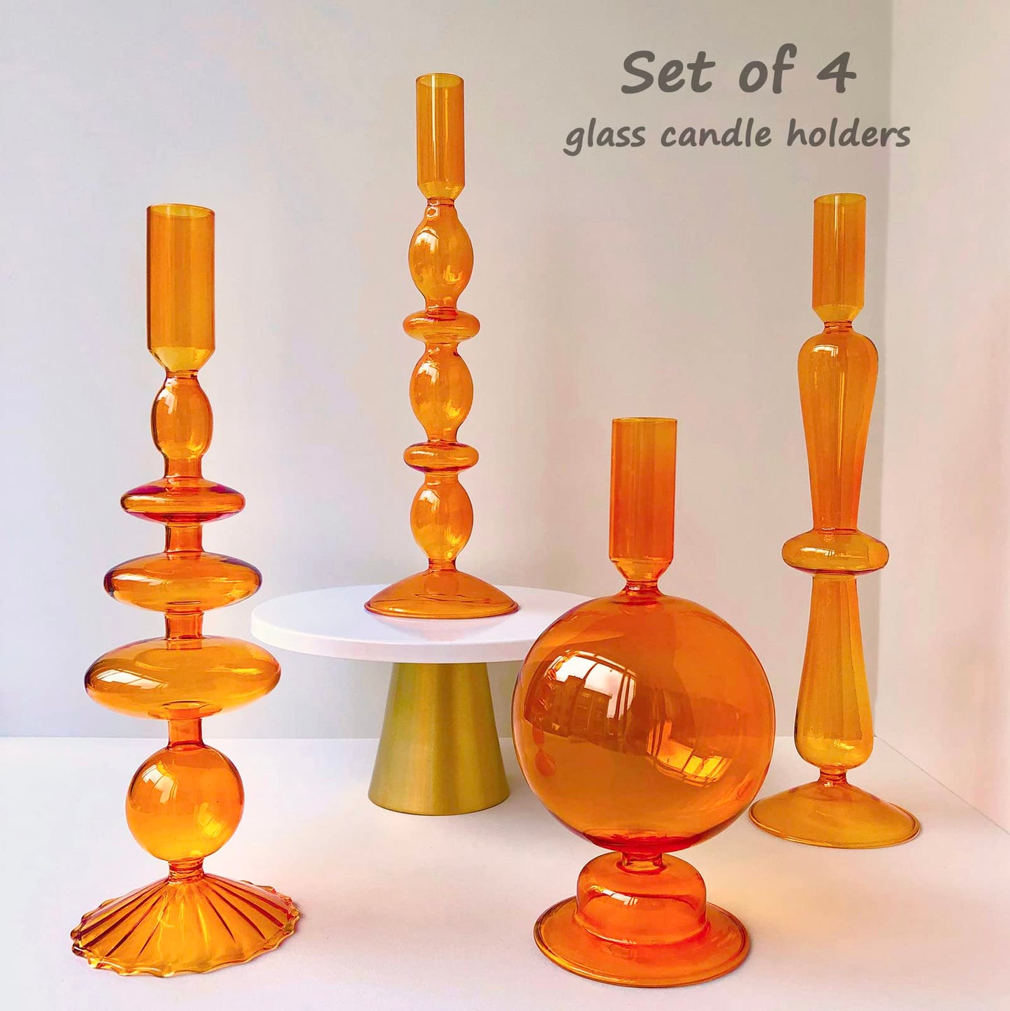 Amanman Candle Stick Candle Holder, Glass Candle Holders for Table Centerpiece, Modern Style Amber Candle Holder Mixed 4pcs