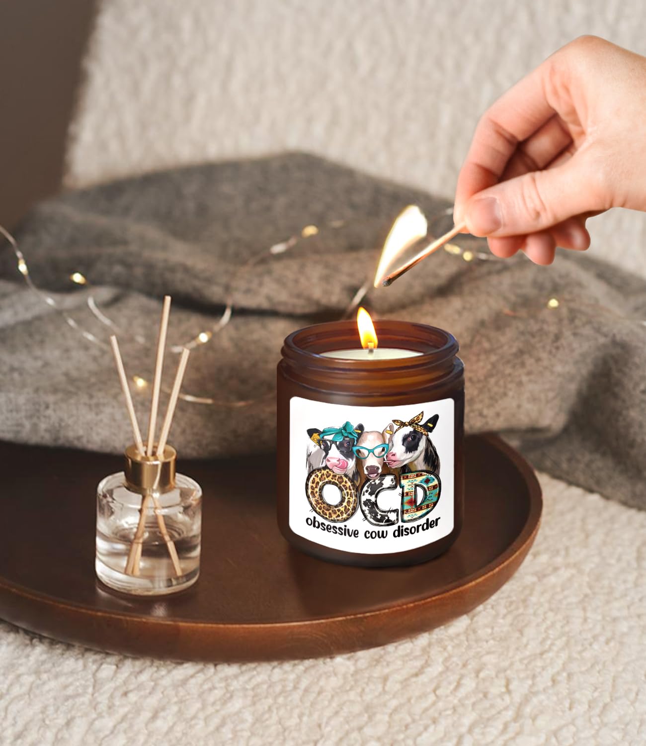 ISANOU OCD Obsessive Cow Disorder Funny Cows Candle,Western Birthday Candle Gifts for Women Friend Cows Lover,Cow Themed Gifts,Cedar Fragrance Scented Candles,8 oz, 028AH