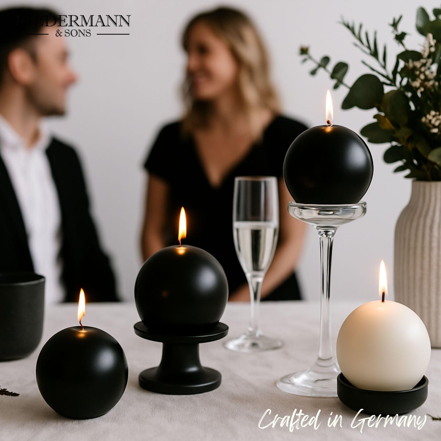 Biedermann & Sons Black Round Candles (Set of 4), Unscented Dripless Balls, 2.5" Spheres, 8 Hour Burn, Thick Set for Centerpiece Clusters and Home Accents
