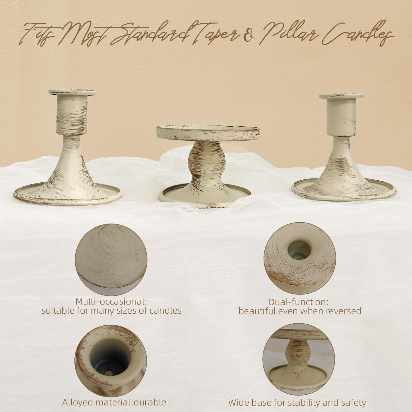 Unity Wedding Candle Holders - Taper Candle Holders for Pillar Candles, 3 Piece Metal White Unity Candlestick Holder – Rustic Farmhouse Style Home Decor for Ceremony, Anniversary