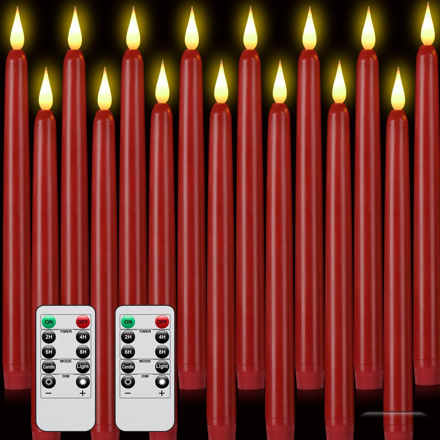 Hanzim Flameless Taper Candles with Remote Control,3/6/9/12/15pack Plastic LED Candles, Flickering Battery Operated, 9.2'’Classic Tall Candle for Wedding, Party,Christmas,Home Decor (15PACK, Red)